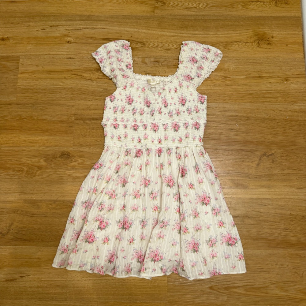 LoveShackFancy Pink Floral Mini Dress